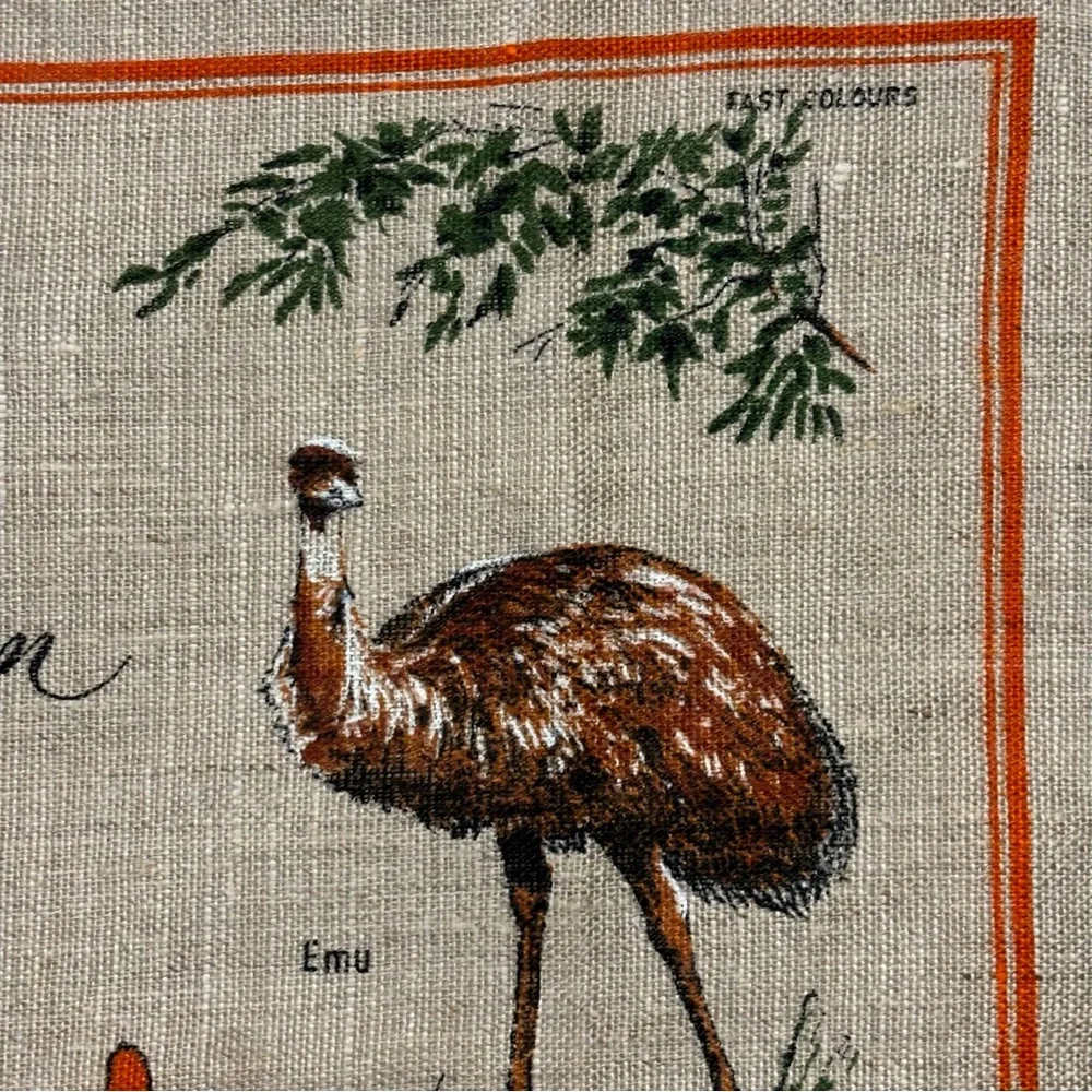 VTG Heil Pure Linen Souvenir Australian tea towel 1980’s Emo Koala Kangaroo NWOT